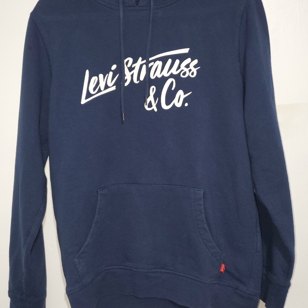 Size S Levi's Navy and White Pull Over Hoodie/Sweatshirt